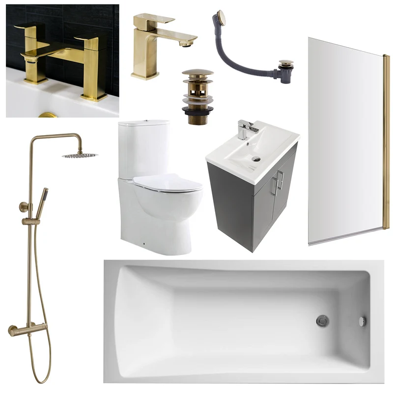 Austin Matt Anthracite Shower Bath Suite - Brushed Brass