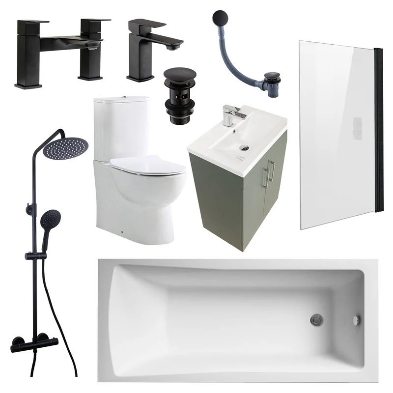 Austin Matt Green Shower Bath Suite - Black