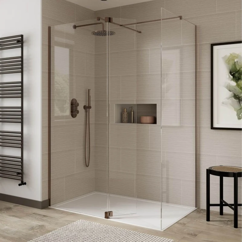 Lustre 8mm Brushed Bronze 2000mm Walk-In Shower Screen with SlimStone Elements 25mm Shower Tray
