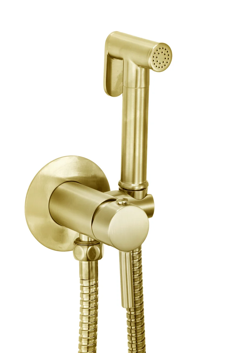 Eliseo Ricci Integrated Douche Valve, Handset, Flexi Hose and Outlet Elbow - Brushed Brass