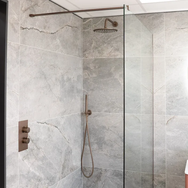 Eliseo Ricci Exclusiv - Brushed Bronze Round Handle Shower arm Drench head Handset & mounting bracket