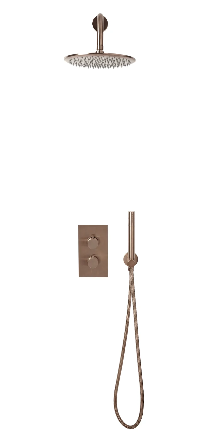 Eliseo Ricci Exclusiv - Brushed Bronze Round Handle Shower arm Drench head Handset & mounting bracket