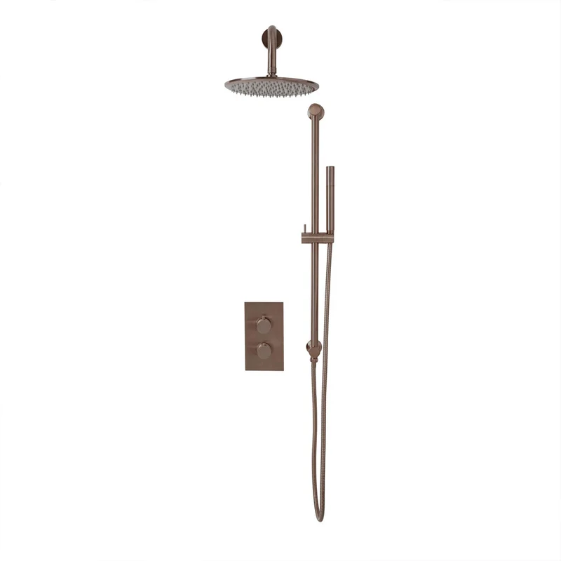 Eliseo Ricci Exclusiv Round Handle Head & Handset Riser Kit - Brushed Bronze