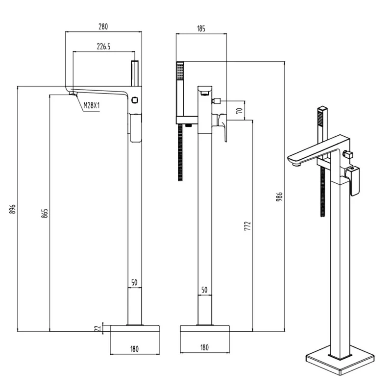 Vector Floorstanding Bath Shower Mixer - Matt Black