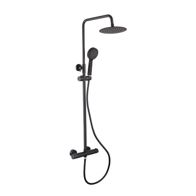 Lux Round Exposed Thermostatic Shower With 200mm Slim Overhead & Slide Rail Kit - Matt Black