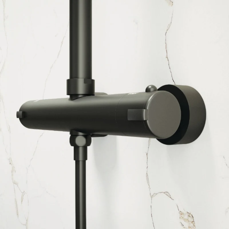 Lux Round Exposed Thermostatic Shower With 200mm Slim Overhead & Slide Rail Kit - Matt Black