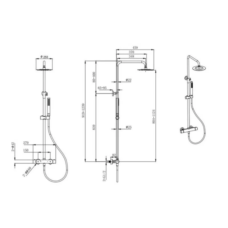 Lux Round Exposed Thermostatic Shower With 200mm Slim Overhead & Slide Rail Kit - Brushed Brass