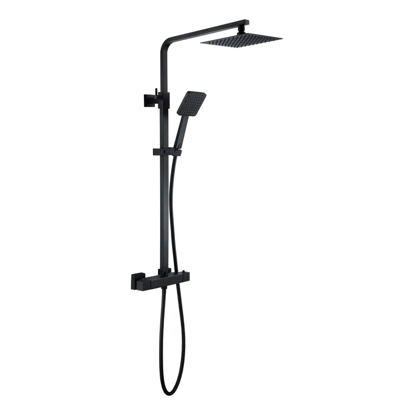Lux Square Exposed Thermostatic Shower With 200mm Slim Overhead & Slide Rail Kit - Matt Black