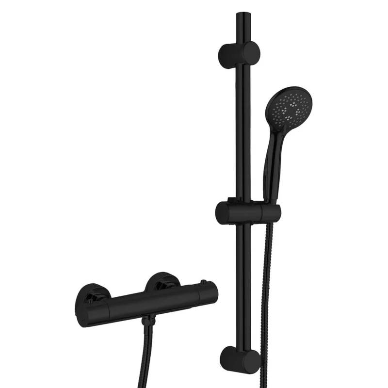 Lux Exposed Thermostatic Shower Valve With Slide Rail Kit & Easy Fit Brackets - Matt Black