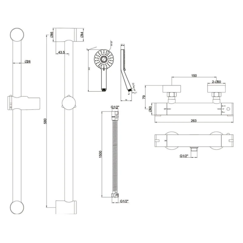 Lux Exposed Thermostatic Shower Valve With Slide Rail Kit & Easy Fit Brackets - Matt Black