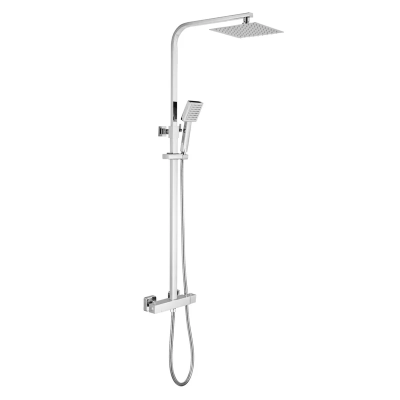 Lux Square Exposed Thermostatic Shower With 200mm Slim Overhead & Slide Rail Kit - Chrome