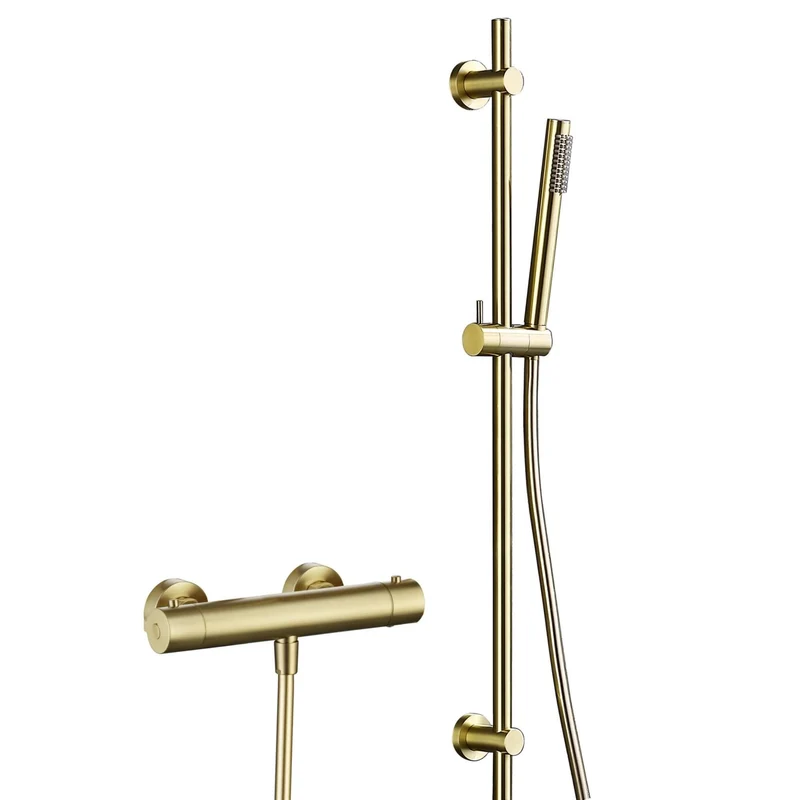 Lux Exposed Thermostatic Shower Valve With Slide Rail Kit & Easy Fit Brackets - Brushed Brass