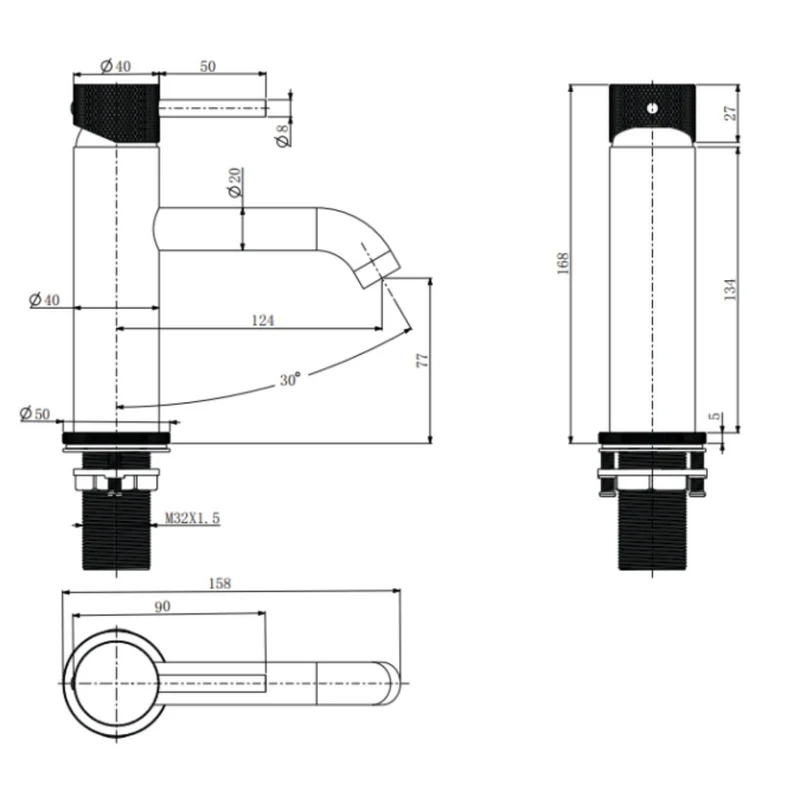 Lux Knurled Monobloc Basin Mixer With Waste - Chrome