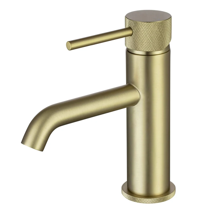 Lux Knurled Monobloc Basin Mixer With Waste - Brushed Brass