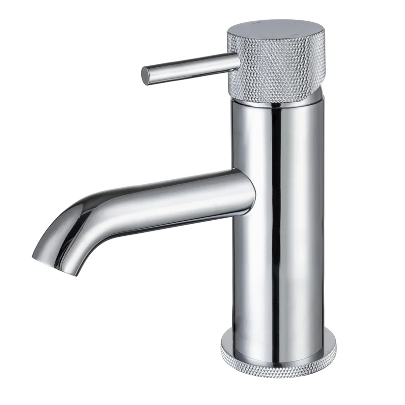 Lux Knurled Mini Monobloc Basin Mixer With Waste - Chrome