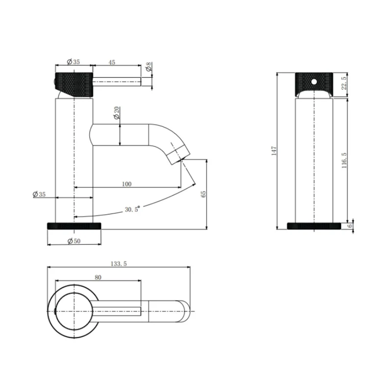Lux Knurled Mini Monobloc Basin Mixer With Waste - Chrome
