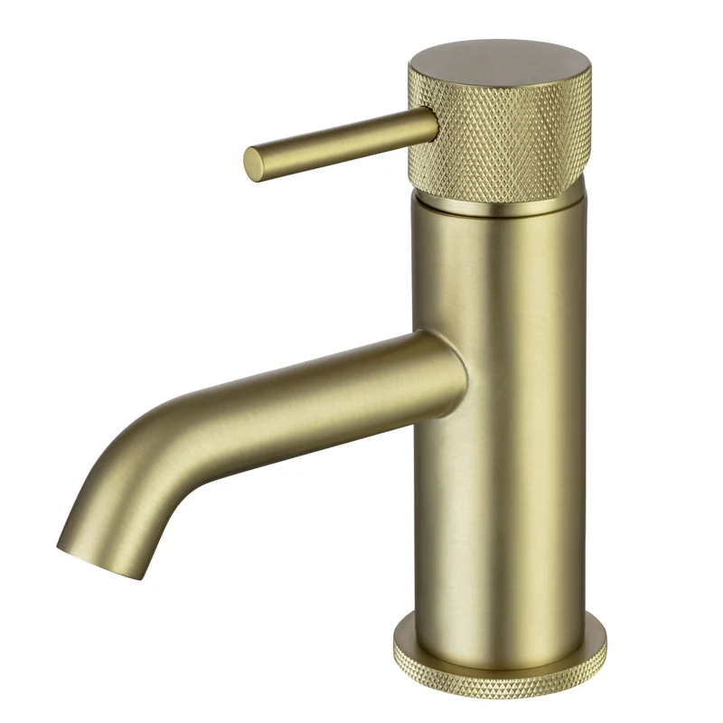 Lux Knurled Mini Monobloc Basin Mixer With Waste - Brushed Brass