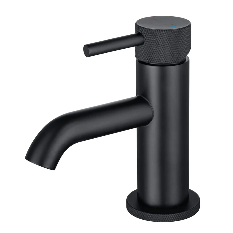 Lux Knurled Mini Monobloc Basin Mixer With Waste - Matt Black