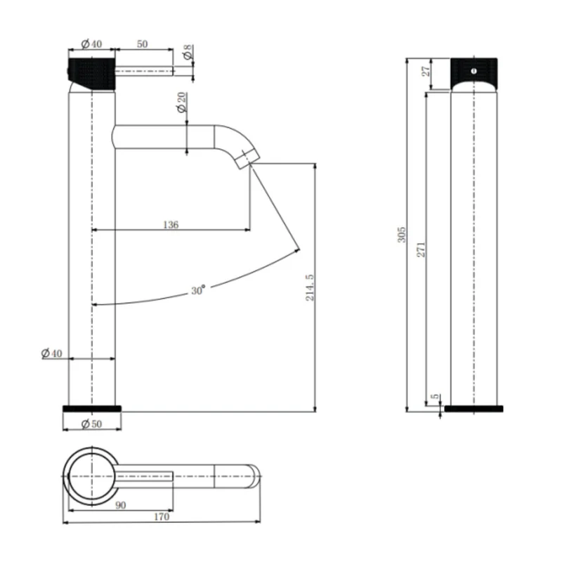 Lux Knurled Tall Basin Mixer - Brushed Brass