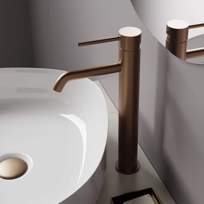 Lux Tall Monobloc Basin Mixer - Brushed Bronze