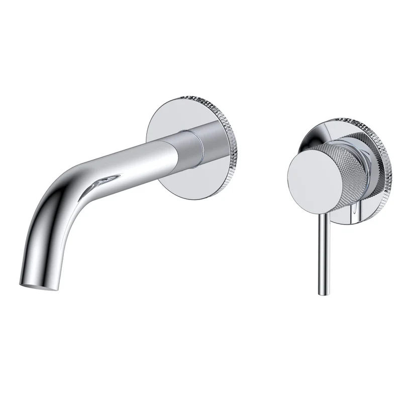 Lux Knurled Wall Mounted 2 Hole Basin Mixer - Chrome
