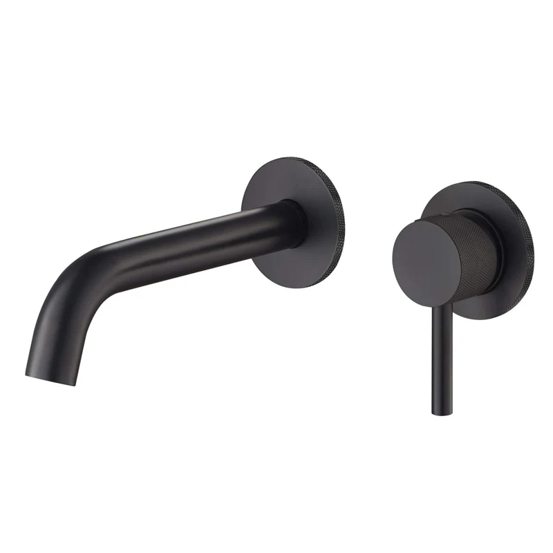 Lux Knurled Wall Mounted 2 Hole Basin Mixer - Matt Black