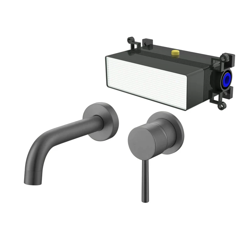 Lux Wall Mounted 2 Hole Basin Mixer - Gunmetal Grey