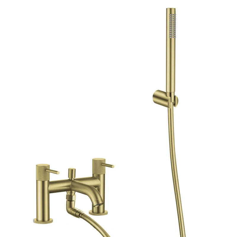 Lux Knurled Bath Shower Mixer - Brushed Brass