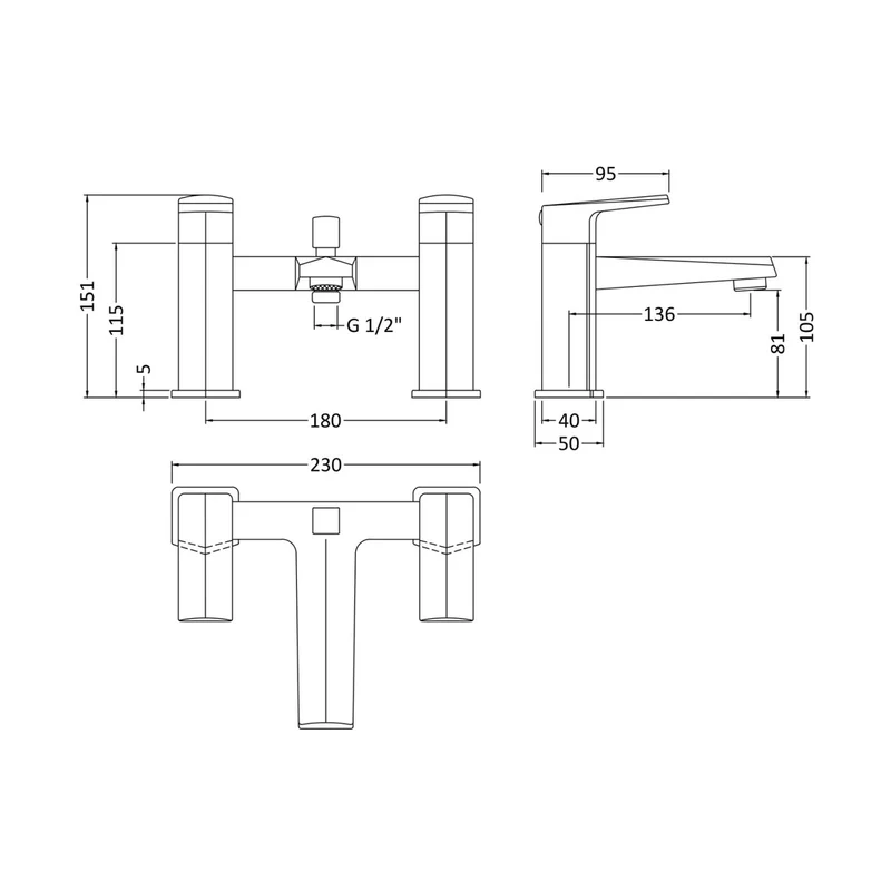 Nuie Hardy Bath Shower Mixer Contemporary Chrome Brass,brass ABS 151x230x151mm