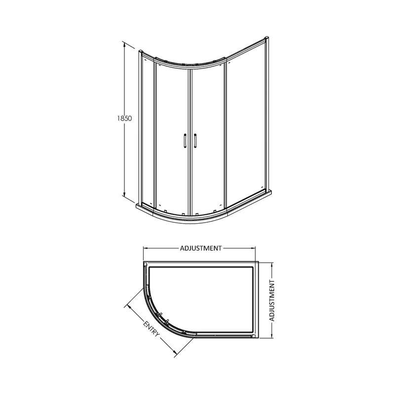 Nuie Ella 1850 X 1000 X 800mm Offset Quad Enclosure Contemporary Chrome Aluminium 1850x980x780mm