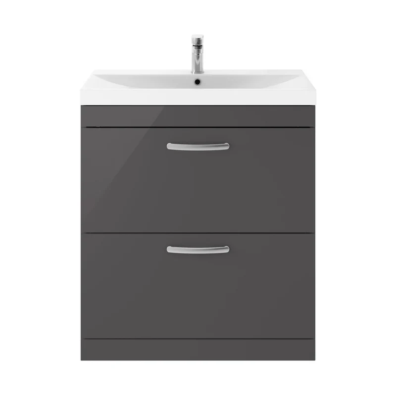 Nuie Athena 800mm Floor Standing Cabinet With Basin 3 Contemporary Gloss Grey MFC 915x810x390mm