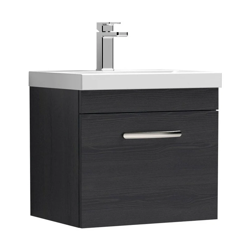 Nuie Athena 500mm Wall Hung Vanity With Basin 3 Contemporary Charcoal Black MFC 481x510x390mm