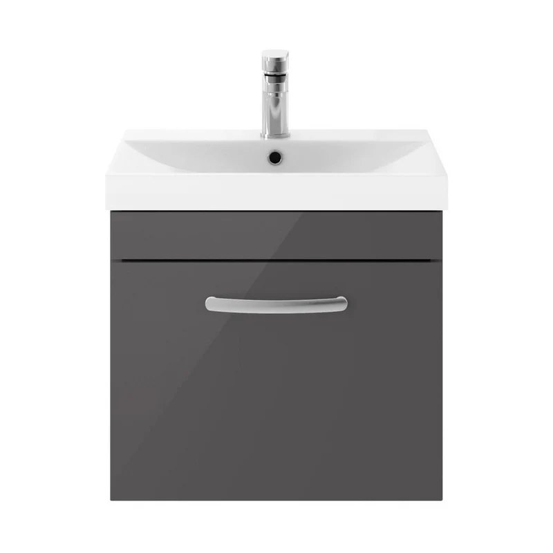 Nuie Athena 500mm Wall Hung Cabinet With Basin 3 Contemporary Gloss Grey MFC 481x510x390mm