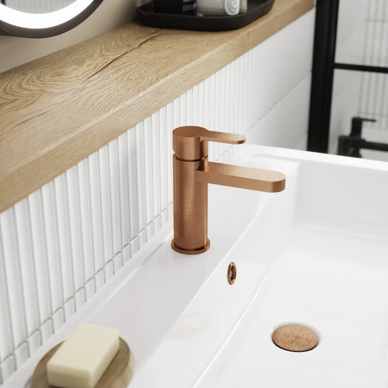 Nuie Arvan Mono Basin Mixer With Push Button Waste Contemporary Brushed Bronze Brass 160x52x147mm