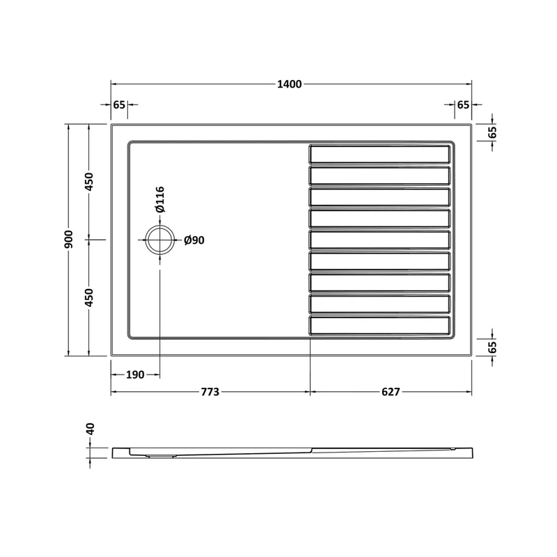 Hudson Reed Wetroom Trays Rectangular Walk-in Shower Tray 1400 X 900 Contemp Grey Slate Acrylic Capped Abs Caco3 And Pu