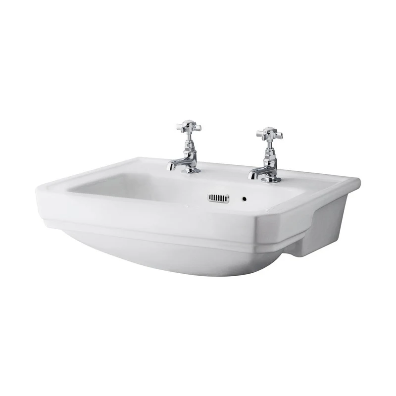 Hudson Reed Richmond 560mm Semi Recessed Basin (2 Tap Hole) Trad Matt White Vitreous China 208x560x450mm