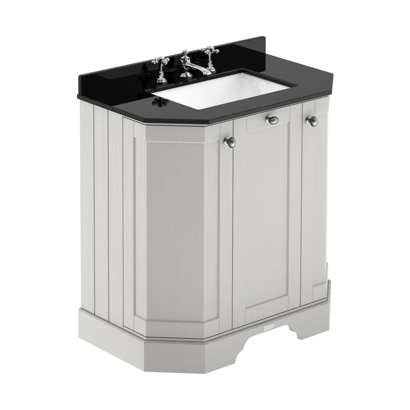 Hudson Reed Old London 750mm 3-door Angled Unit & Marble Top 3th Trad Timeless Sand MDF Vinyl Textured Woodgrain 888x786x470mm - LOF415