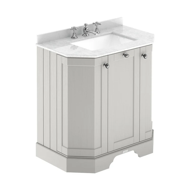 Hudson Reed Old London 750mm 3-door Angled Unit & Marble Top 3th Trad Timeless Sand MDF Vinyl Textured Woodgrain 888x786x470mm - LOF414