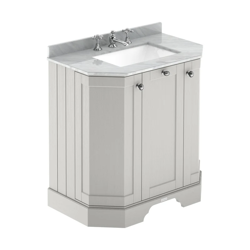 Hudson Reed Old London 750mm 3-door Angled Unit & Marble Top 3th Trad Timeless Sand MDF Vinyl Textured Woodgrain 888x786x470mm - LOF413