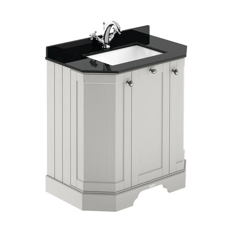 Hudson Reed Old London 750mm 3-door Angled Unit & Marble Top 1th Trad Timeless Sand MDF Vinyl Textured Woodgrain 888x786x470mm - LOF418
