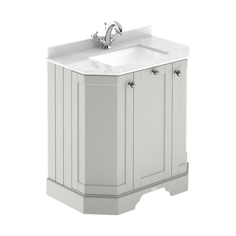 Hudson Reed Old London 750mm 3-door Angled Unit & Marble Top 1th Trad Timeless Sand MDF Vinyl Textured Woodgrain 888x786x470mm - LOF417