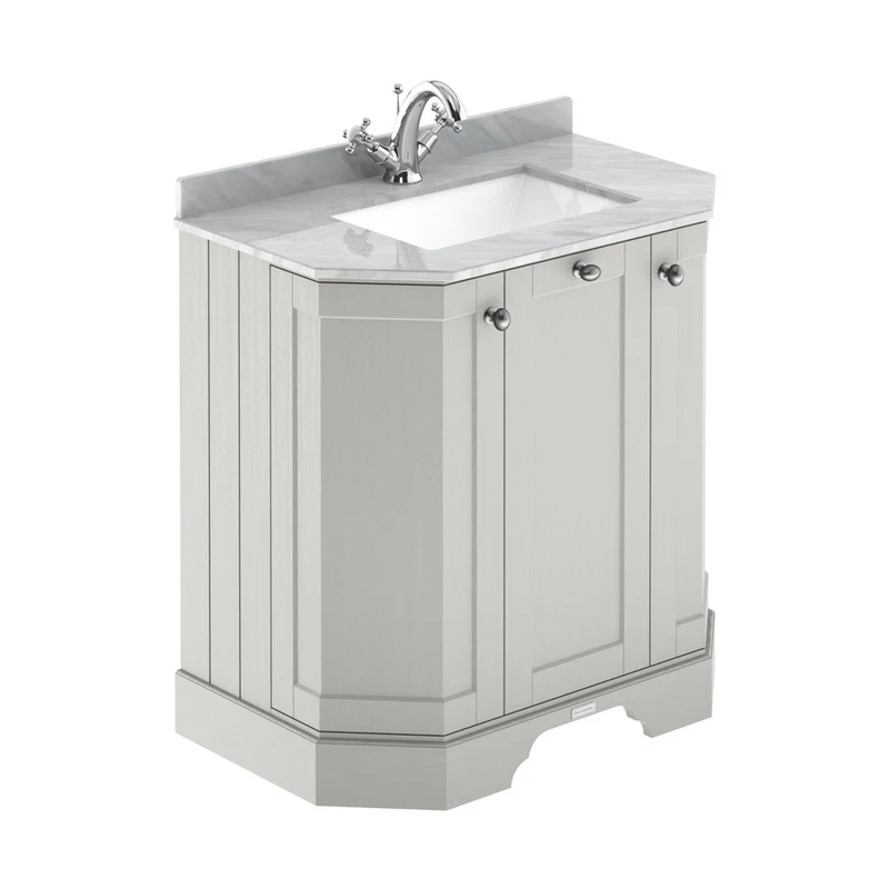Hudson Reed Old London 750mm 3-door Angled Unit & Marble Top 1th Trad Timeless Sand MDF Vinyl Textured Woodgrain 888x786x470mm - LOF416
