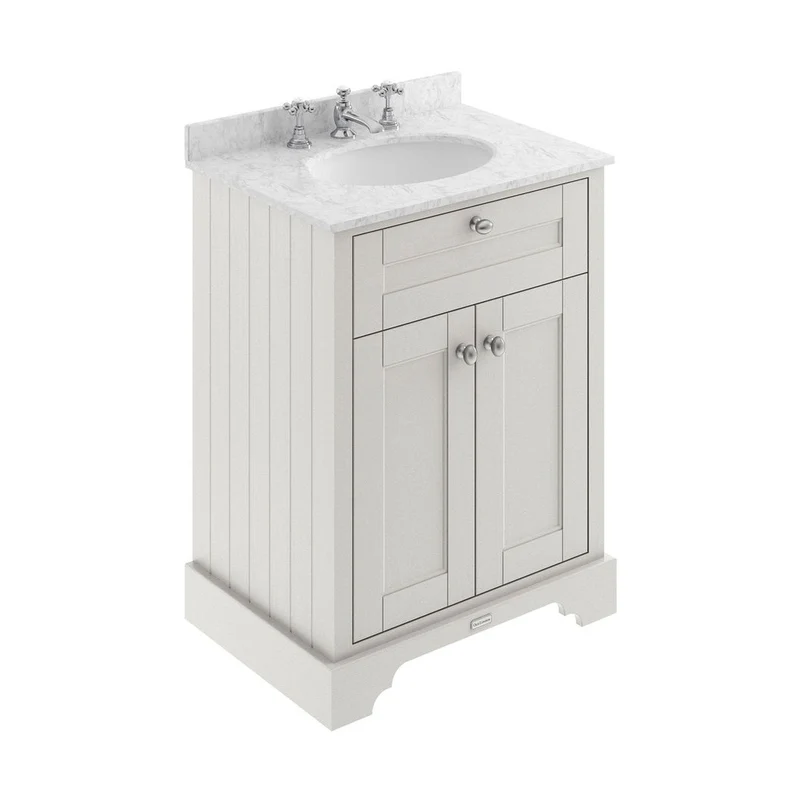 Hudson Reed Old London 600mm Cabinet & Marble Top (3th) Trad Timeless Sand MDF Vinyl Textured Woodgrain 886x620x470mm - LOF426