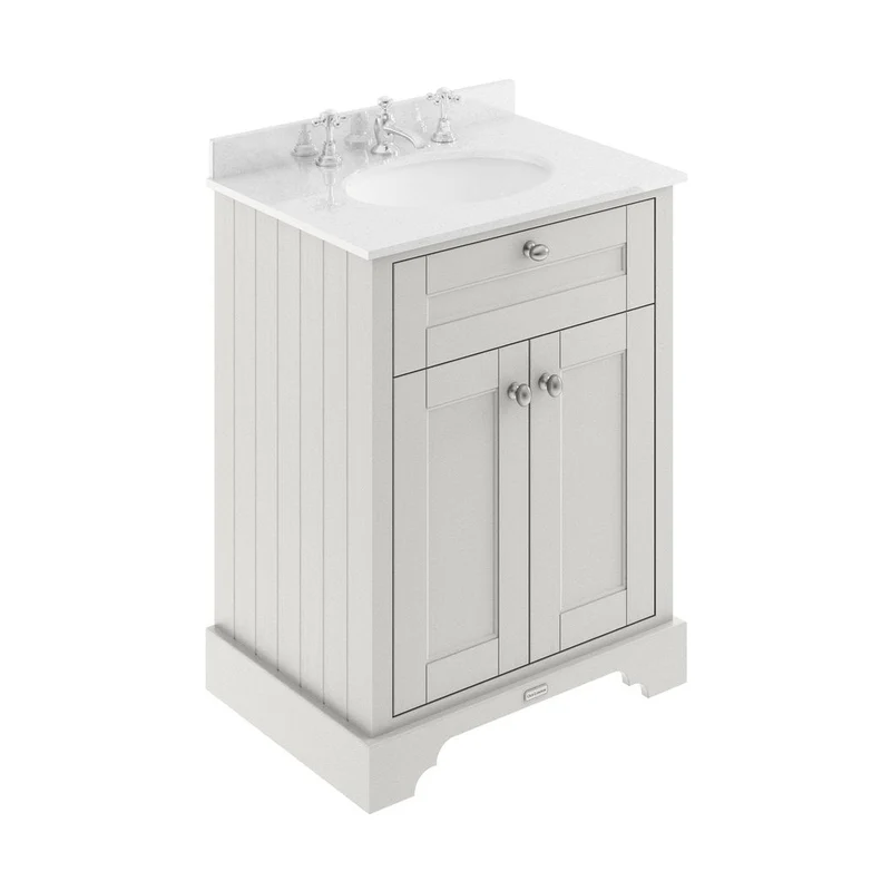 Hudson Reed Old London 600mm Cabinet & Marble Top (3th) Trad Timeless Sand MDF Vinyl Textured Woodgrain 886x620x470mm - LOF425