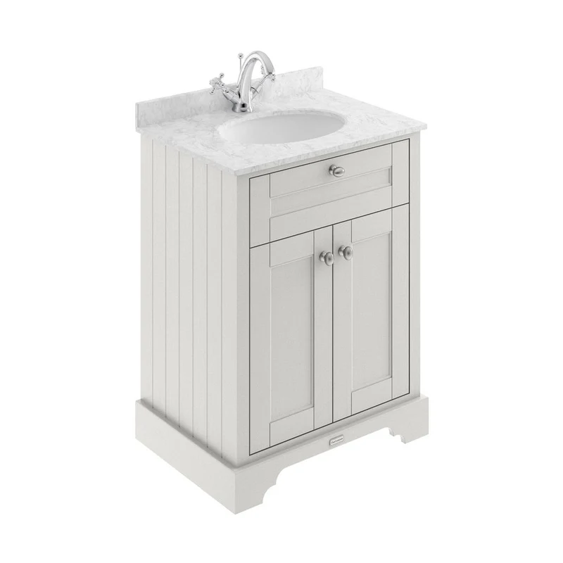 Hudson Reed Old London 600mm Cabinet & Marble Top (1th) Trad Timeless Sand MDF Vinyl Textured Woodgrain 886x620x470mm - LOF423