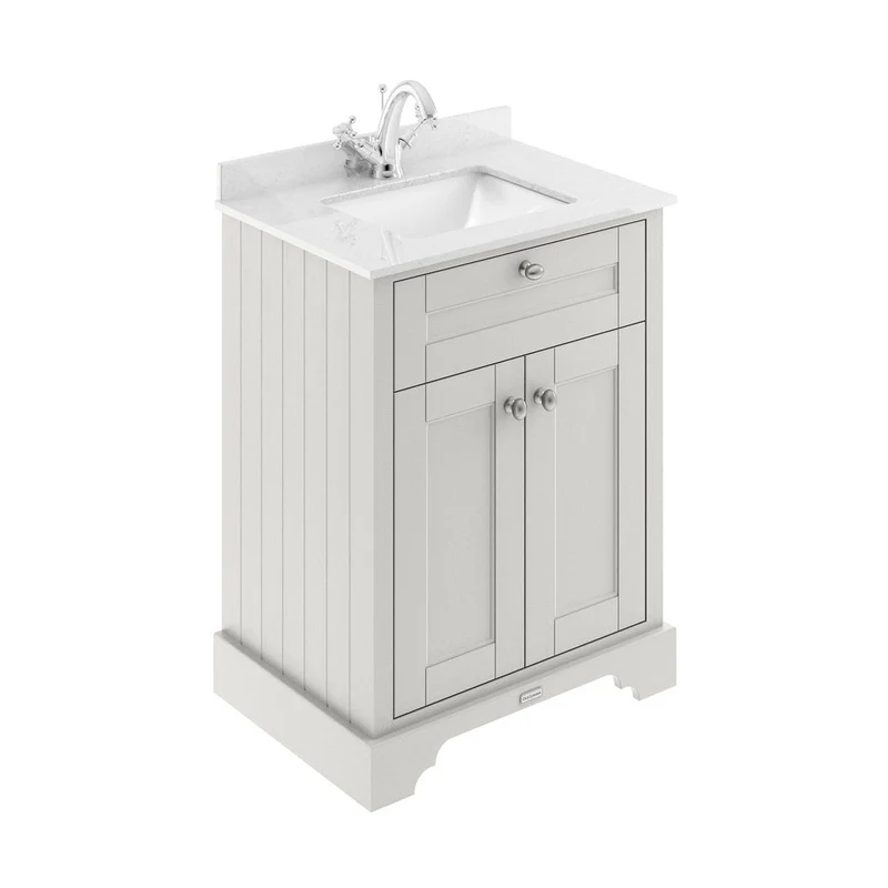 Hudson Reed Old London 600mm Cabinet & Marble Top (1th) Trad Timeless Sand MDF Vinyl Textured Woodgrain 845x660x505mm