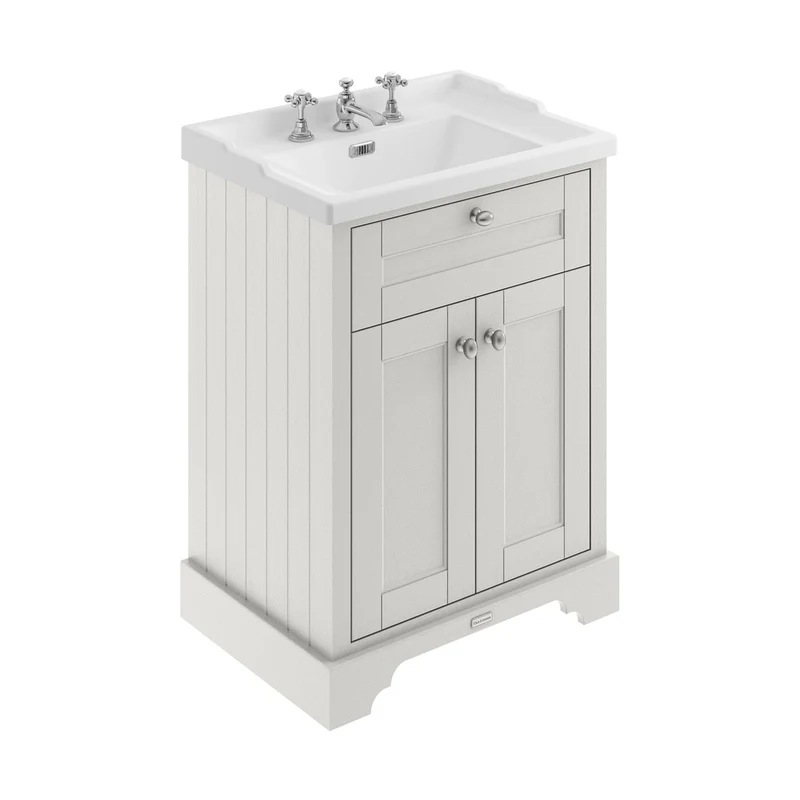 Hudson Reed Old London 600mm Cabinet & Basin (3th) Trad Timeless Sand MDF Vinyl Textured Woodgrain 868x620x470mm