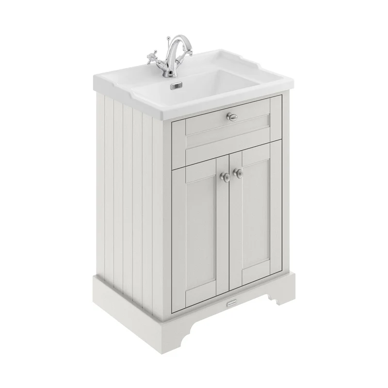 Hudson Reed Old London 600mm Cabinet & Basin (1th) Trad Timeless Sand MDF Vinyl Textured Woodgrain 868x620x470mm