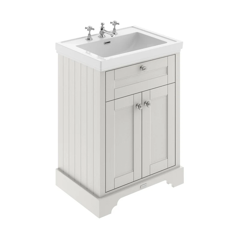 Hudson Reed Old London 600mm 2-door Vanity & Classic Basin 3th Trad Timeless Sand MDF Vinyl Textured Woodgrain 875x630x471mm