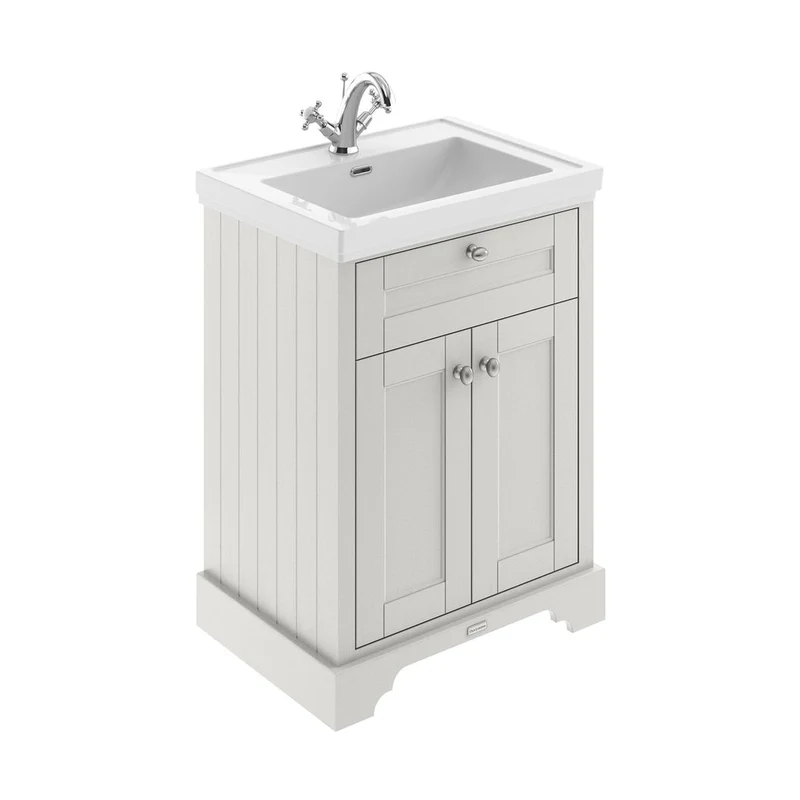 Hudson Reed Old London 600mm 2-door Vanity & Classic Basin 1th Trad Timeless Sand MDF Vinyl Textured Woodgrain 875x630x471mm